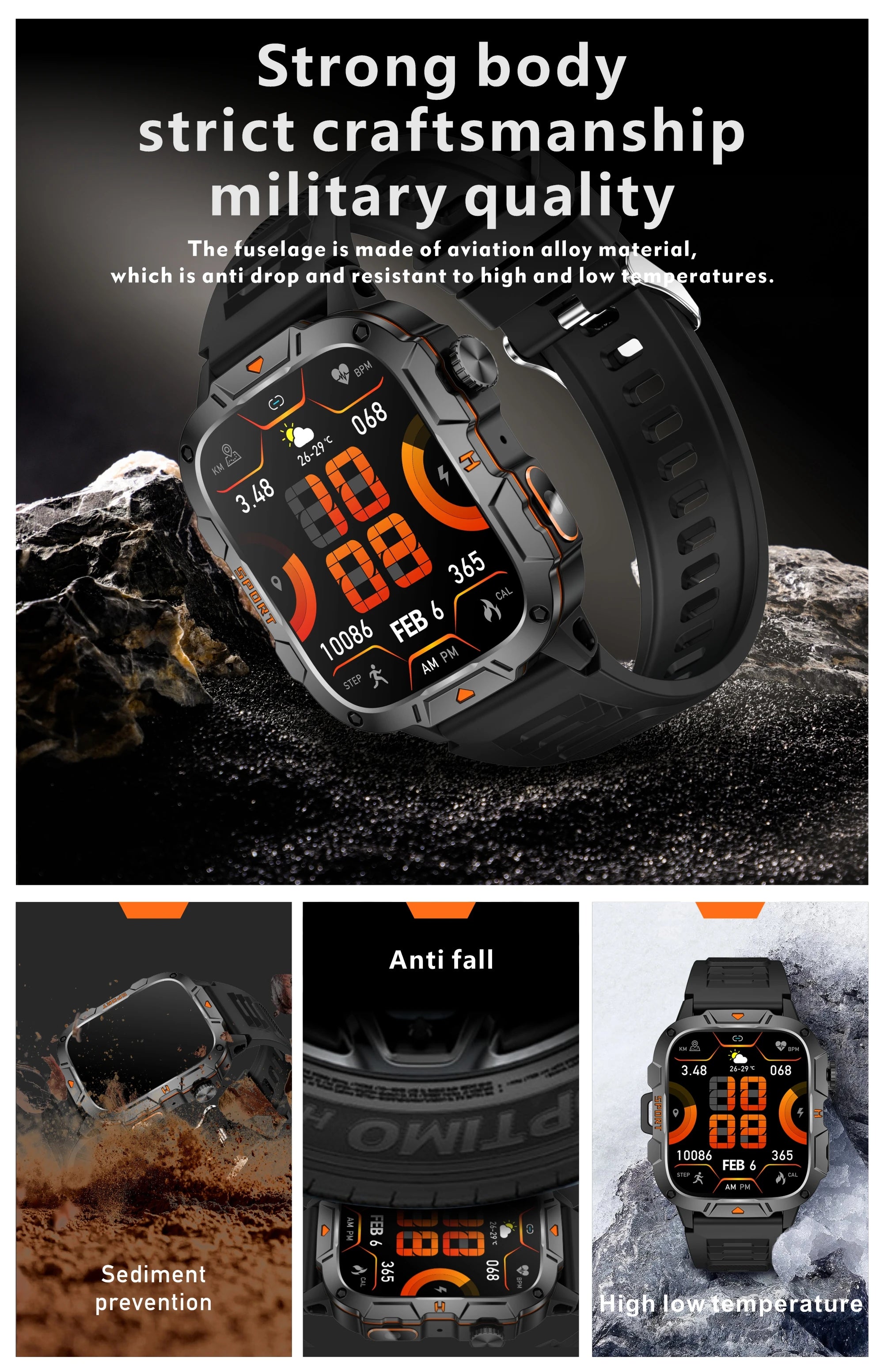 2026 New Rugged Smart Watch Men 1.96" AMOLED BT Call 5ATM Waterproof GPS Heart Rate Monitor LED Flashlight Military Sports Watch