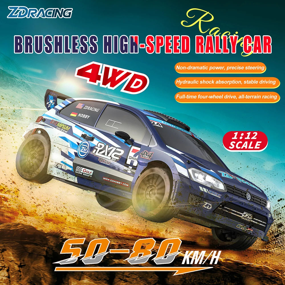 ZD Racing RC Car 1:12 Scale RX12 Brushless Car 70KM/H Car 4WD 2200mAh 350M Rally Vehicle