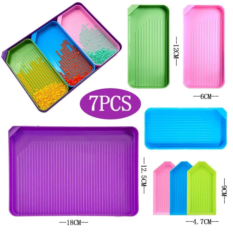 HOMFUN 7 pcs 7 in 1Diamond Painting Tray Mat Kits Large Capacity Drill Plate Embroidery Accessories Tools Beading Mosaic Plates