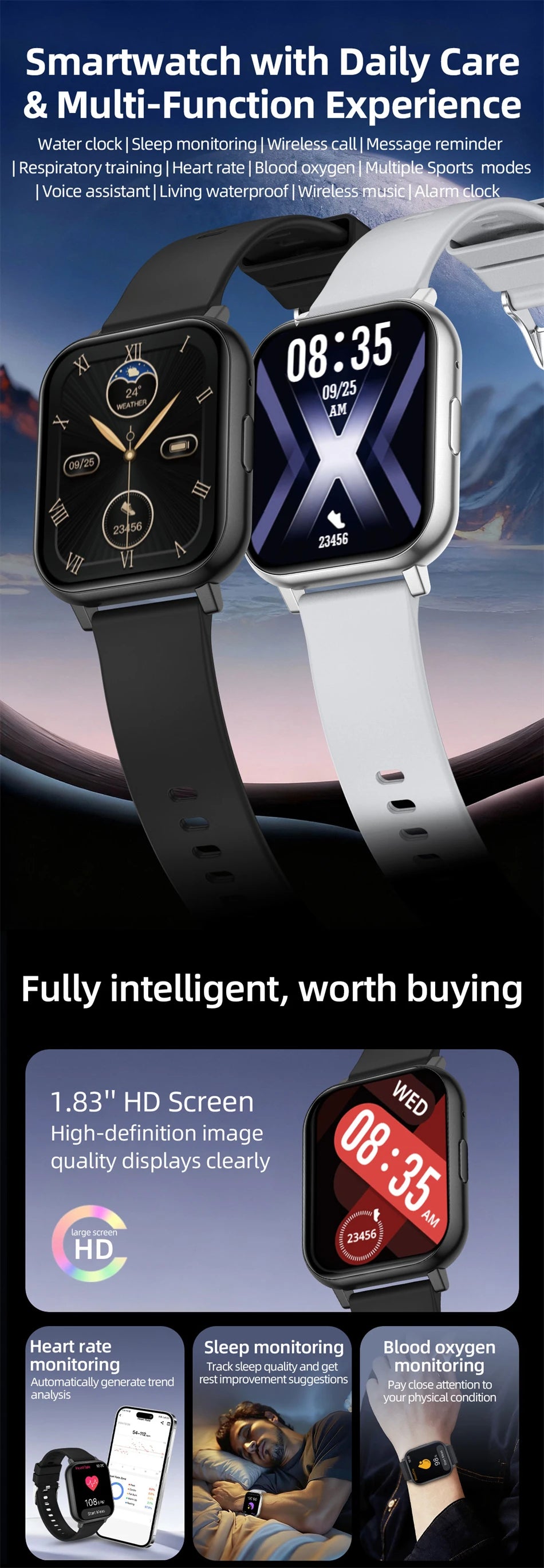 LIGE Digital Watches Women Smart Watch Men 1.83" Full Touch Screen Fitness Tracker Bluetooth Call Smartwatches for Android iOS