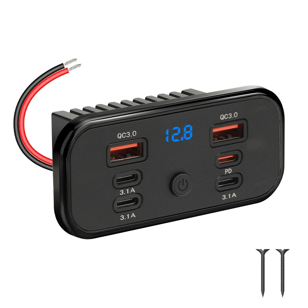76W Dual PD Dual QC3.0 Type C USB Quick Charger 3.0 with Switch Fast Charging 4 Ports Power Panel For Bus ATV Car Truck Marine
