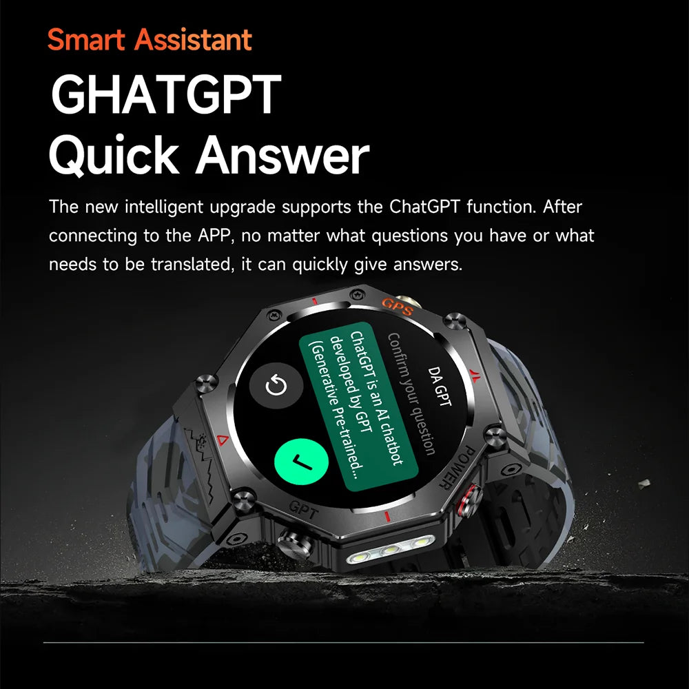 2026 NEW Military Outdoor GPS Sports Smart Watch Men 1.39" 5ATM Waterproof 530mAh ChatGPT AI Assistant Compass Smartwatch