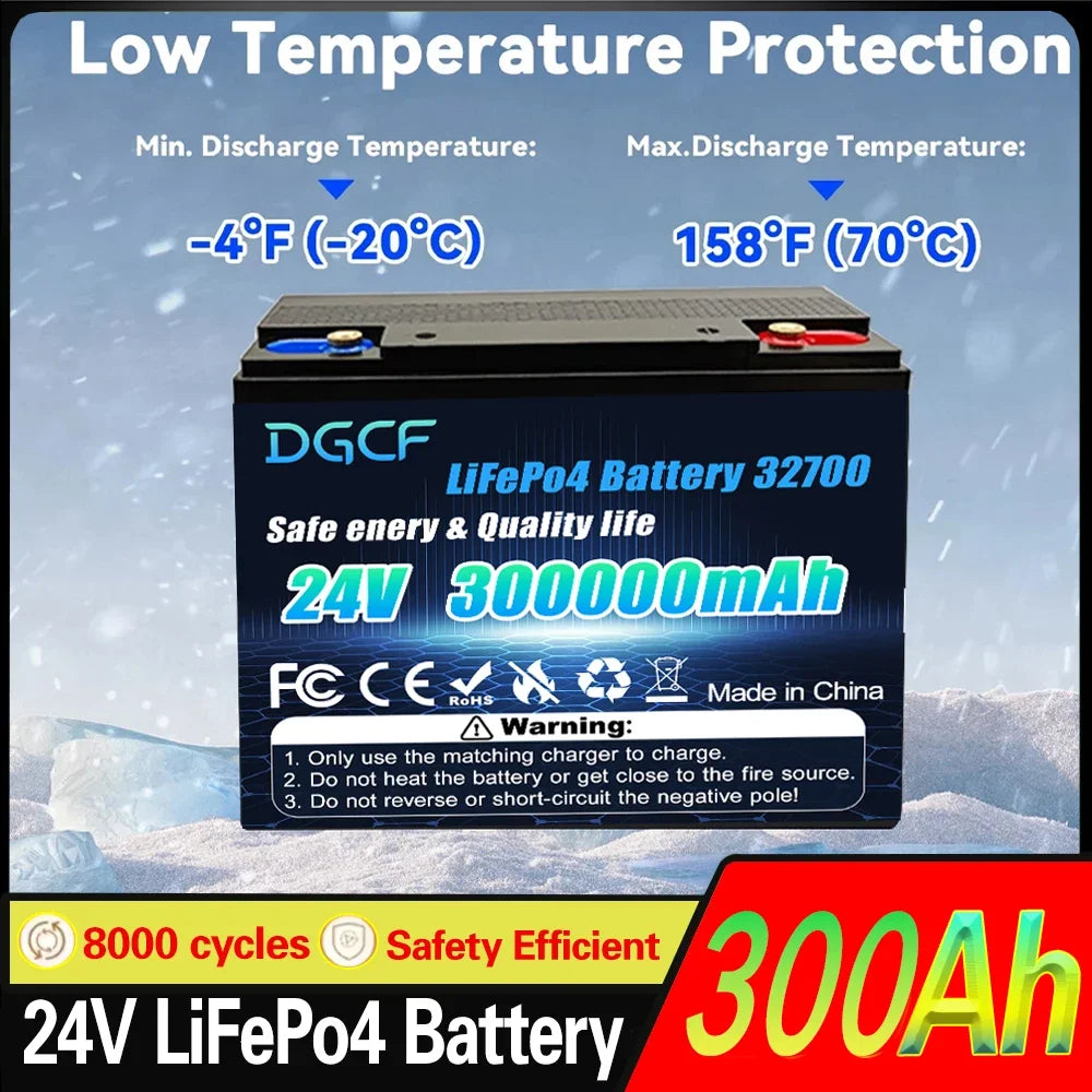 32700🏆24V 300Ah LiFePO4 Lithium Battery, Built-in 300A BMS, Rechargeable 🔋Battery, for RV/Camper, Solar, Marine, Overland/Van
