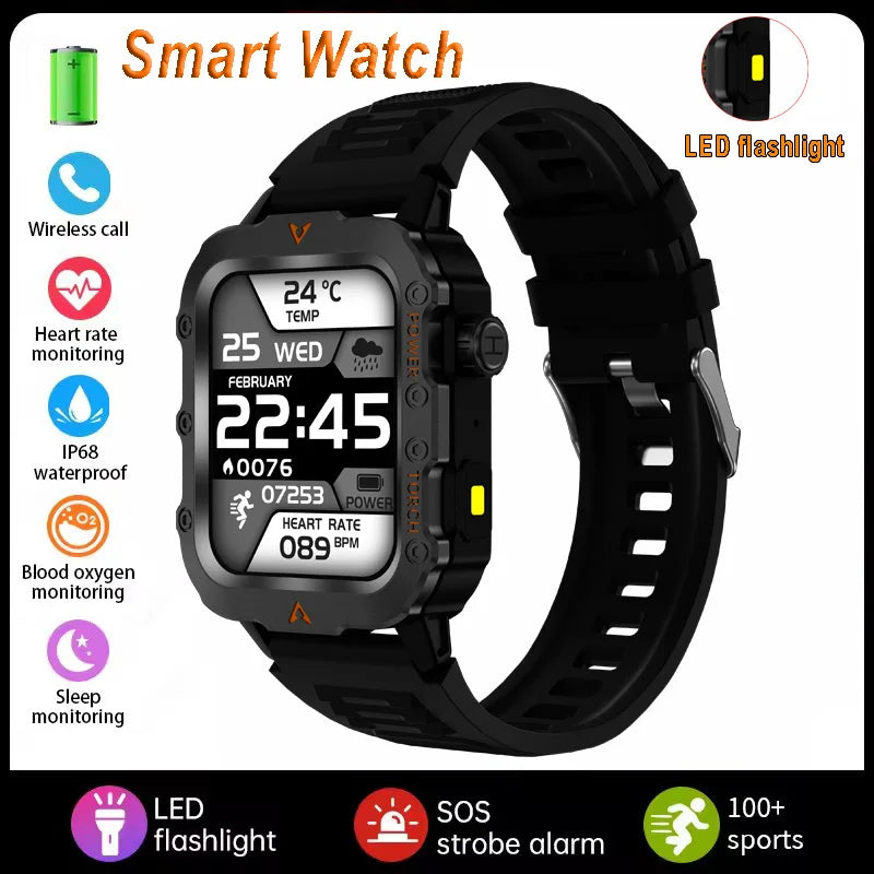 2026 New Military Smart Watch Men IP67 3ATM Waterproof Outdoor Sports Fitness GPS Tracker Health Monitor BT Call Smartwatch LS