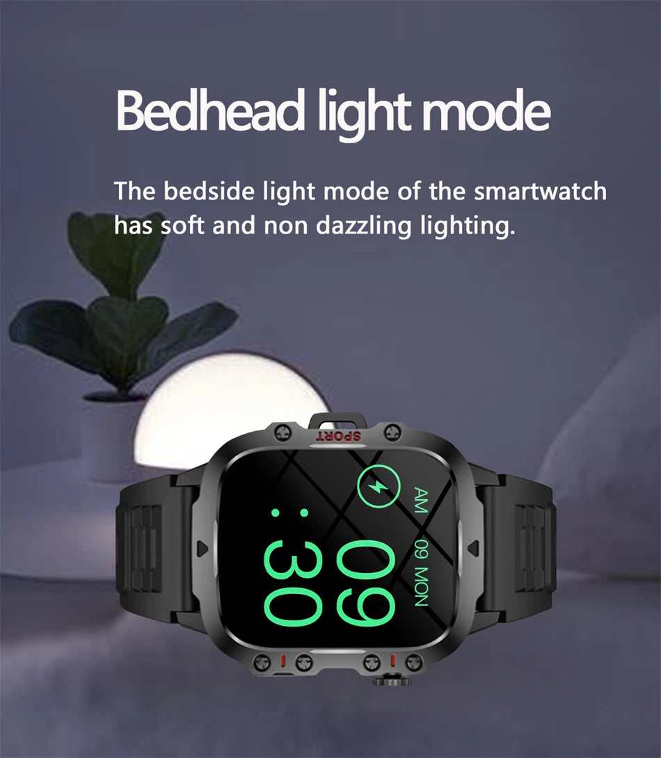 2026 Rugged Military Smart Watch Men's Outdoor Watch LED Flashlight 1.81'' HD Touch Screen Voice Bluetooth Call Smartwatch Gifts