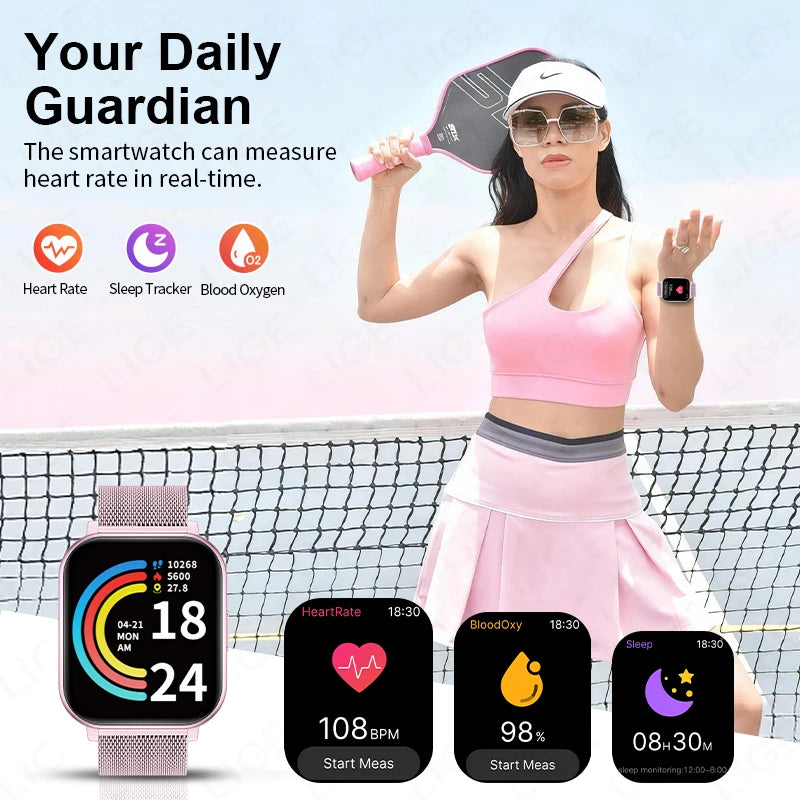 LIGE Digital Watches Women Smart Watch Men 1.83" Full Touch Screen Fitness Tracker Bluetooth Call Smartwatches for Android iOS