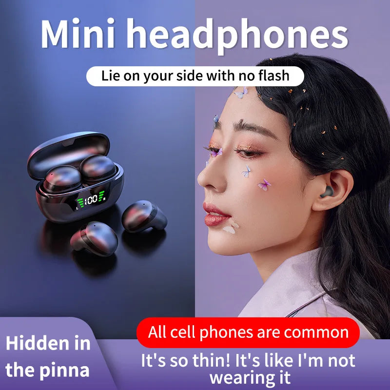 Mini Invisible Wireless Earphone TWS Bluetooth 5.3 Sleep Headphone Hidden Earbuds Waterproof Noise Reduction HiFi Sports Headset