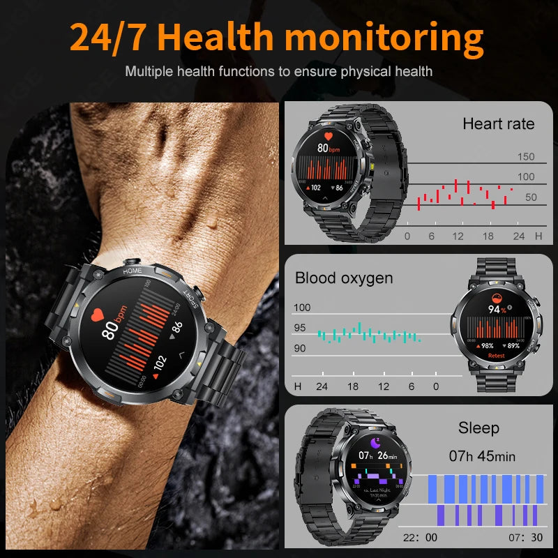 LIGE Smart Watches Men's Rugged Military Bluetooth Call IP68 Waterproof Sports Fitness Outdoor Health Smartwatch For Android IOS