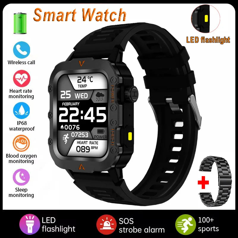 2026 New Military Smart Watch Men IP67 3ATM Waterproof Outdoor Sports Fitness GPS Tracker Health Monitor BT Call Smartwatch LS
