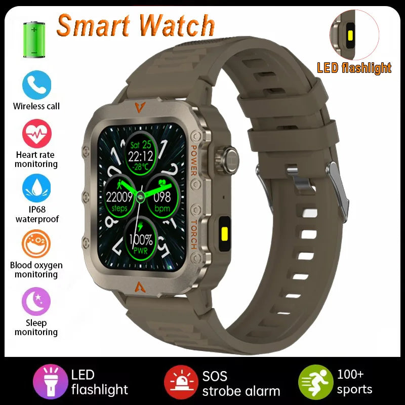 2026 New Military Smart Watch Men IP67 3ATM Waterproof Outdoor Sports Fitness GPS Tracker Health Monitor BT Call Smartwatch LS