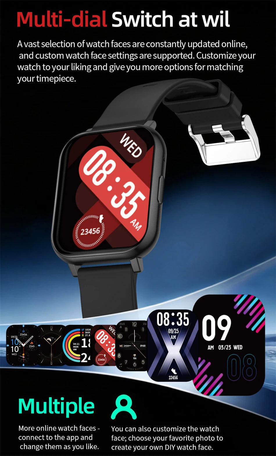 LIGE Digital Watches Women Smart Watch Men 1.83" Full Touch Screen Fitness Tracker Bluetooth Call Smartwatches for Android iOS