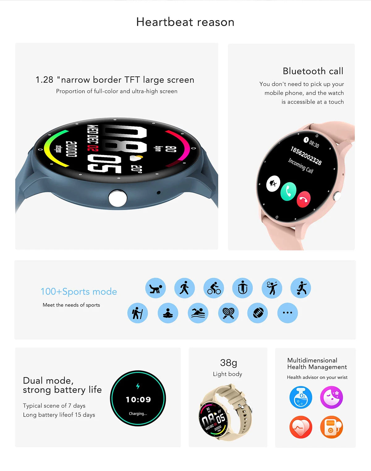 MISIRUN Bluetooth Call Smart Watch For Men Women 24H Heart Rate Monitoring Sports Fitness Tracker IP67 Waterproof Smartwatch New