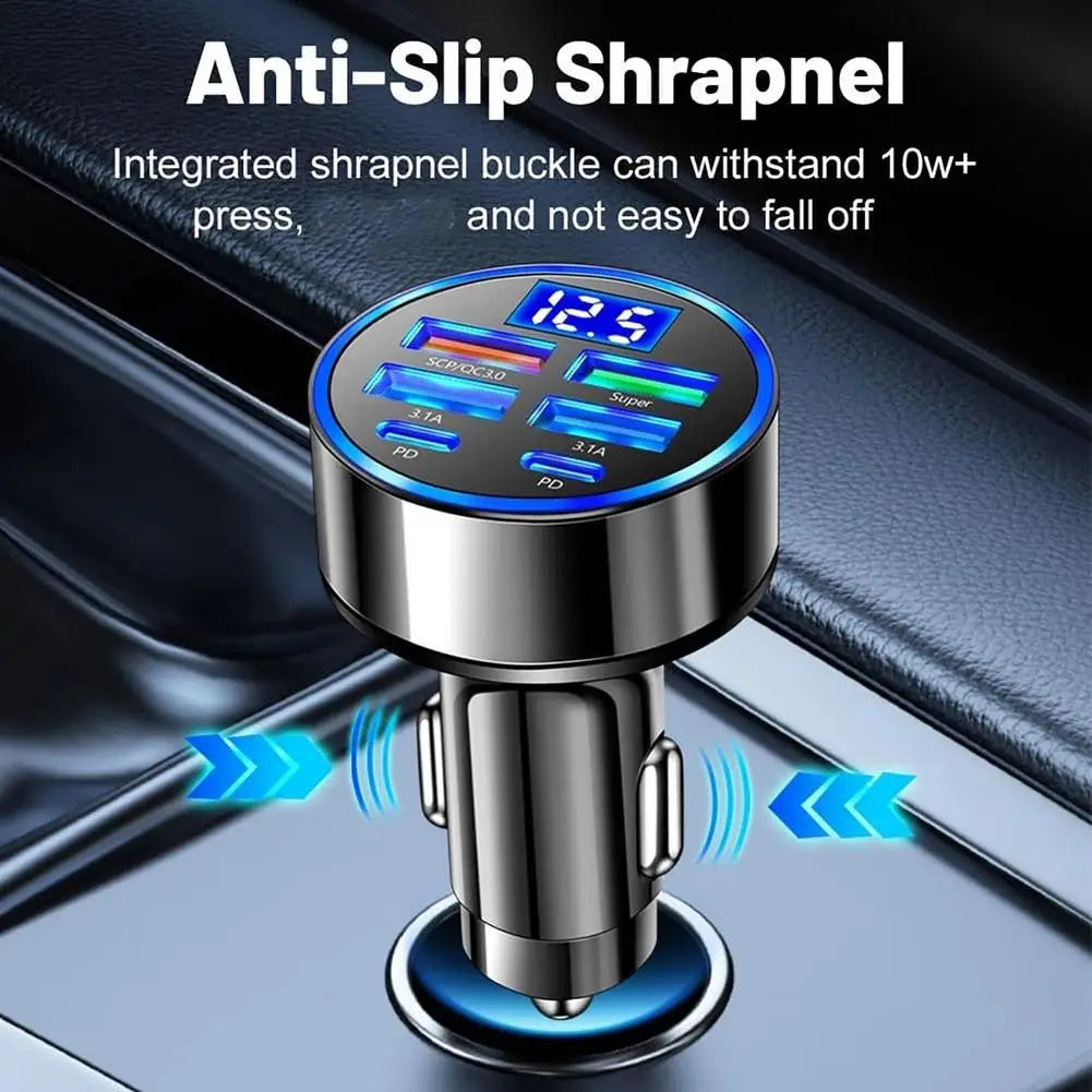 4USB+2PD Fast Charging 300W Car Charger 4 Ports USB Super Charger Type C PD Quick Charge 3.0 Car Charger With Voltage Display