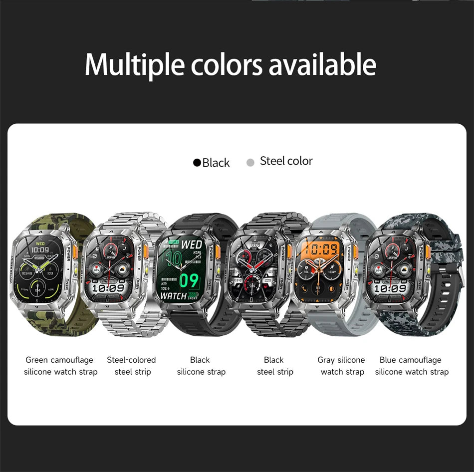 Rugged Military 1400mAh Battery Smart Watch Fitness Tracking IP68 Waterproof Tactical Sports Flashlight 2026 New Men Smartwatch
