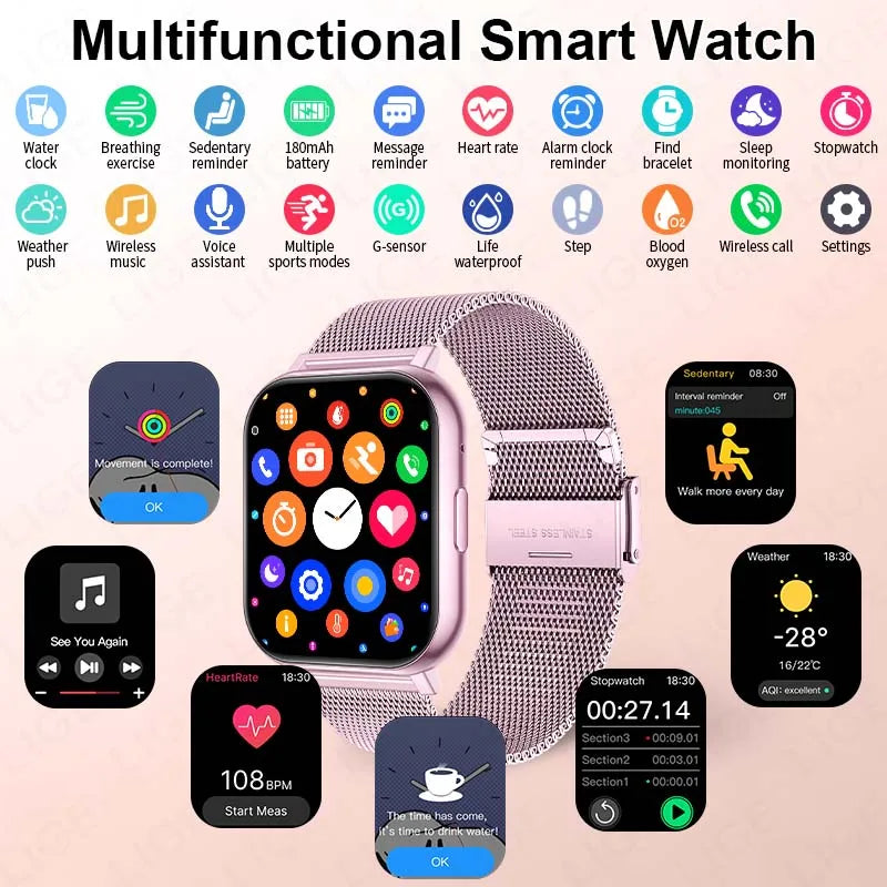LIGE 1.83" HD Screen Smartwatch Fitness Health Monitor 2026 New Bluetooth Call Waterproof Call Reminder Smart Watch Men Women