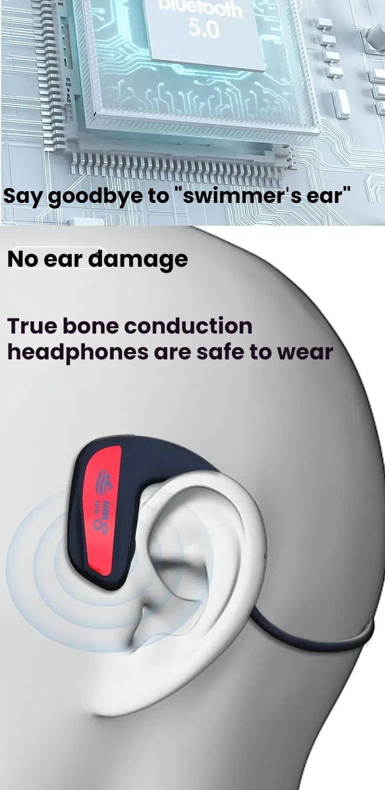 Waterproof Bluetooth IPX8 Bone Conduction Headphones Wireless Sports Earphones with 32GB Storage for Running, Diving, Swimming