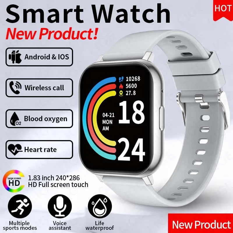 LIGE 1.83" HD Screen Smartwatch Fitness Health Monitor 2026 New Bluetooth Call Waterproof Call Reminder Smart Watch Men Women