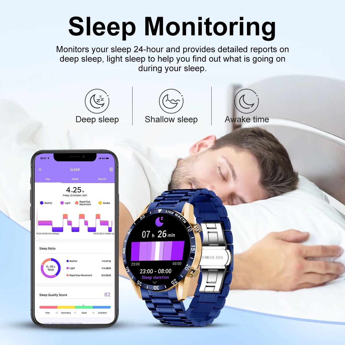 LIGE New Bluetooth Call Smart Watch Men Heart Rate Monitor Luxury Steel Sport Fitness Smartwatch IP67 Waterproof For Android iOS