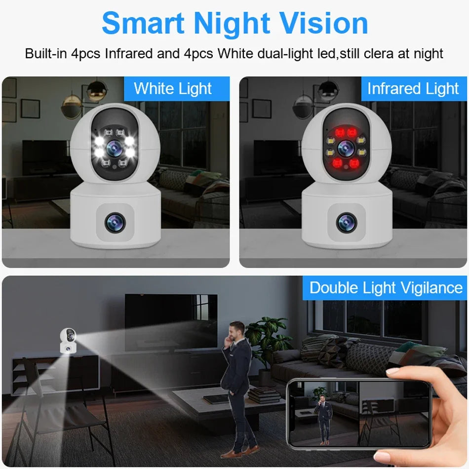 6MP iCsee WiFi IP Camera Dual Lens Dual Screen PTZ Auto Tracking Home Security Camera Baby Monitor CCTV Video Surveillance Cam