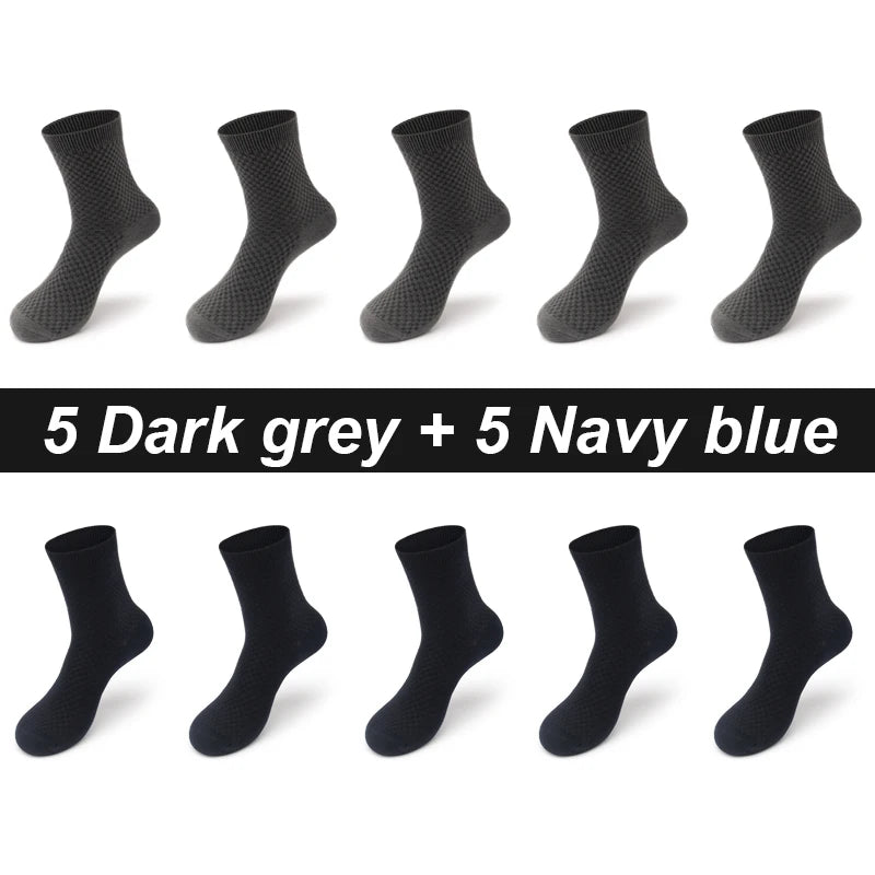 Bamboo Fiber Men's Socks 10Pairs Black Business Soft Breathable Long High Quality  Autumn for New Male Sock Plus Size 39-48
