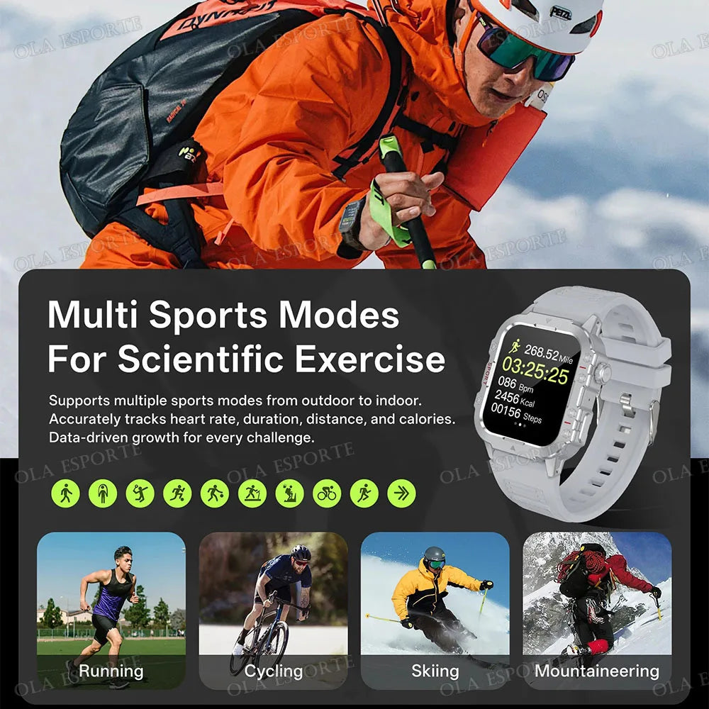 Military Outdoor Smart Watch Men’s GPS Tracking Flashlight Bluetooth Call 2.01" AMOLED Screen 5ATM Waterproof Sports Smartwatch