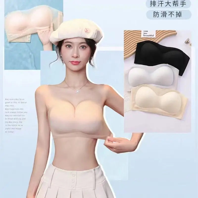 Invisible 10CM Extreme Push Up Strapless Bra for Small Bust - No Slip Lift Tube Top, Anti Gap Bandeau, No Show U Neck