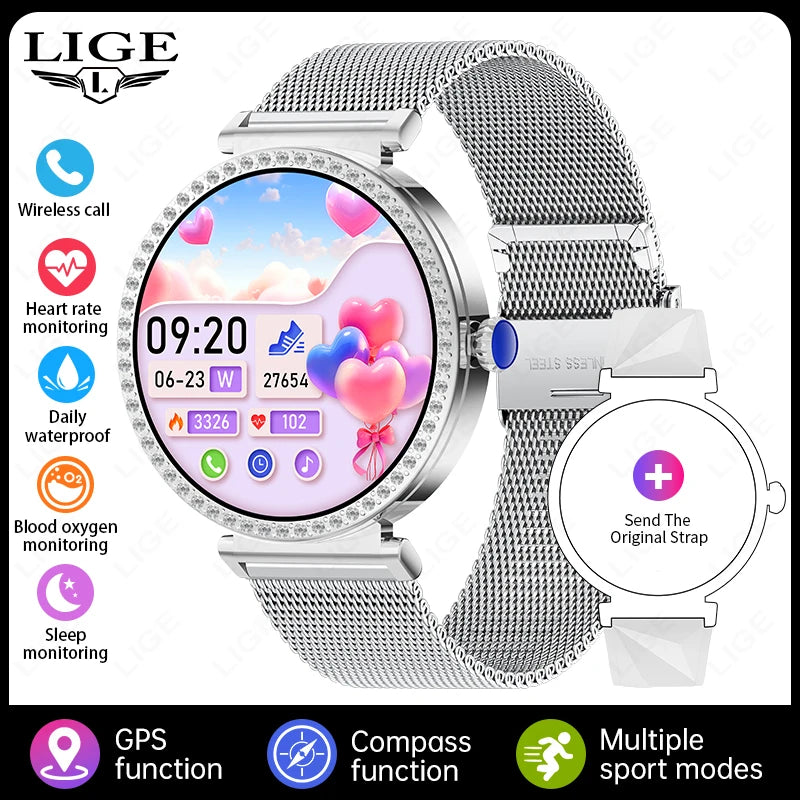 LIGE New 1.27" HD Screen Smart Watch For Women Health Band Waterproof Fitness Tracker Bluetooth Call Bracelet Ladies Smartwatch