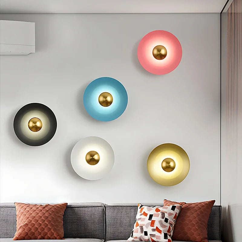 Modern Led Wall Light  Nordic Creative Color Living Room TV Home Decor Bedside Foyer Corridor Round Iron Wall Lamp