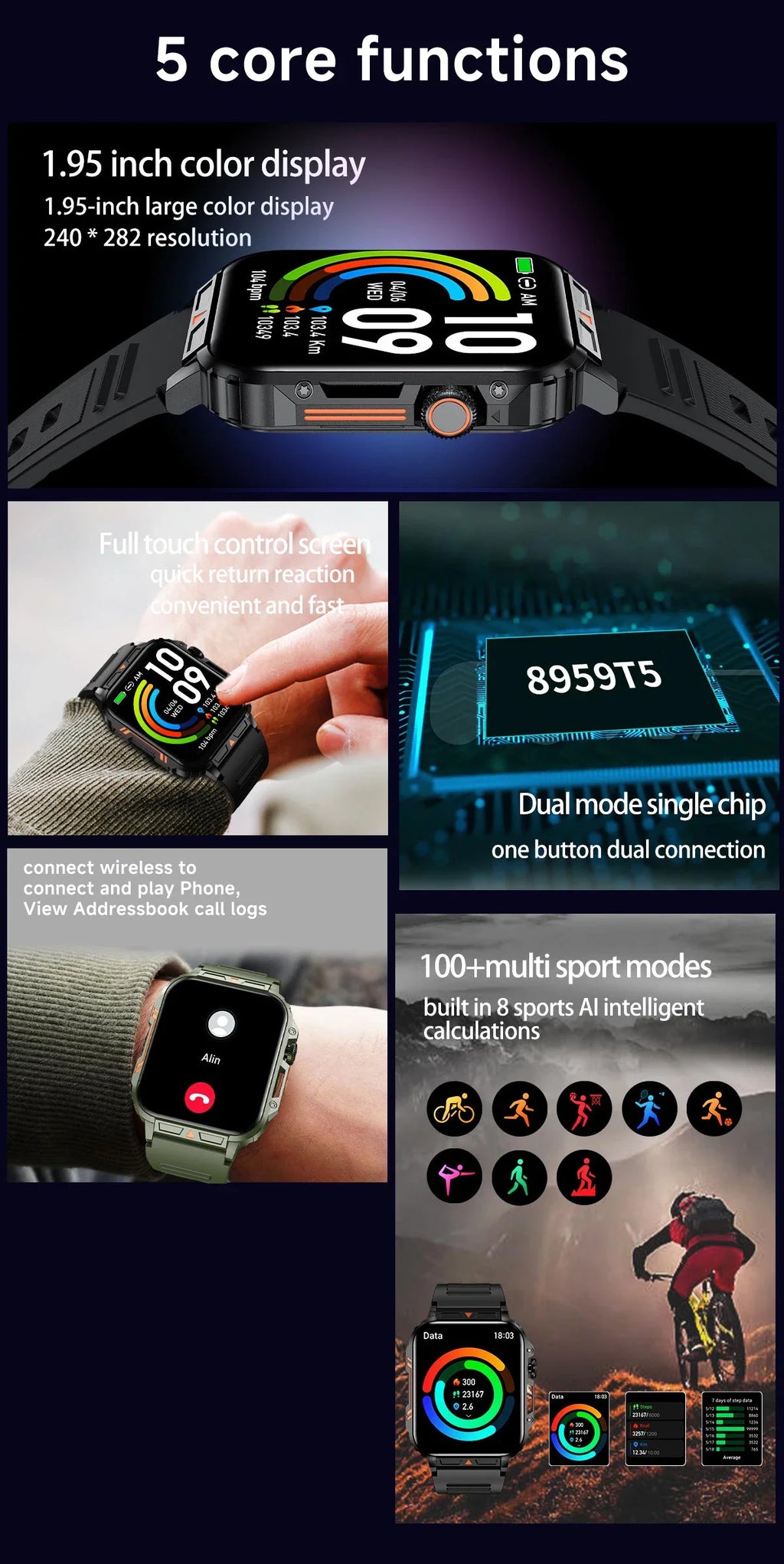 2026 Smartwatch 1.95" Inch Screen Health Monitoring Watches IP68 Waterproof  Sport Fitness Smart Watch Android IOS For Men Women