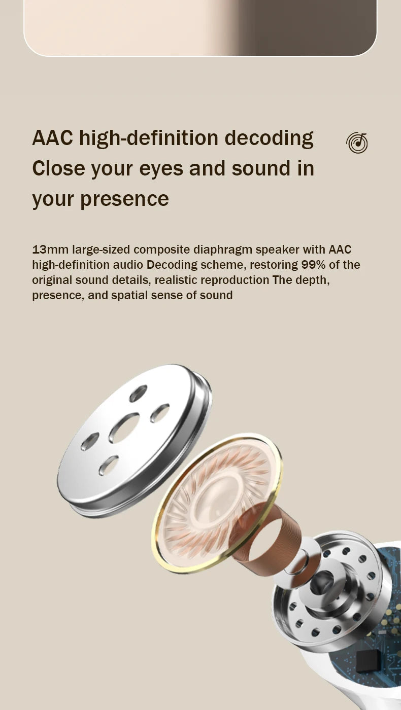 TWS Wireless Bluetooth 5.3 Earphone With Noise canceling LED Power Display Sport Earbuds Casein-Ear Music Clip on Earpods