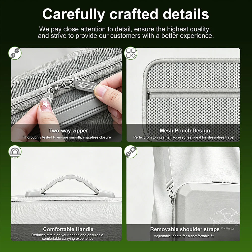 XFJI PU Leather Hard Shell Shoulder Storage Bag Case for DJI Lito X1/Lito 1 Portable Travel Handbag Drone Accessories