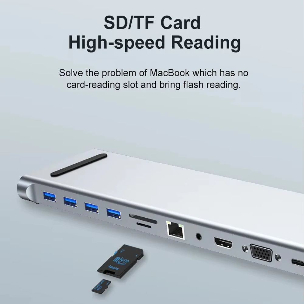 Type-C expansion dock for MacBook laptop, 11-in-1 docking station