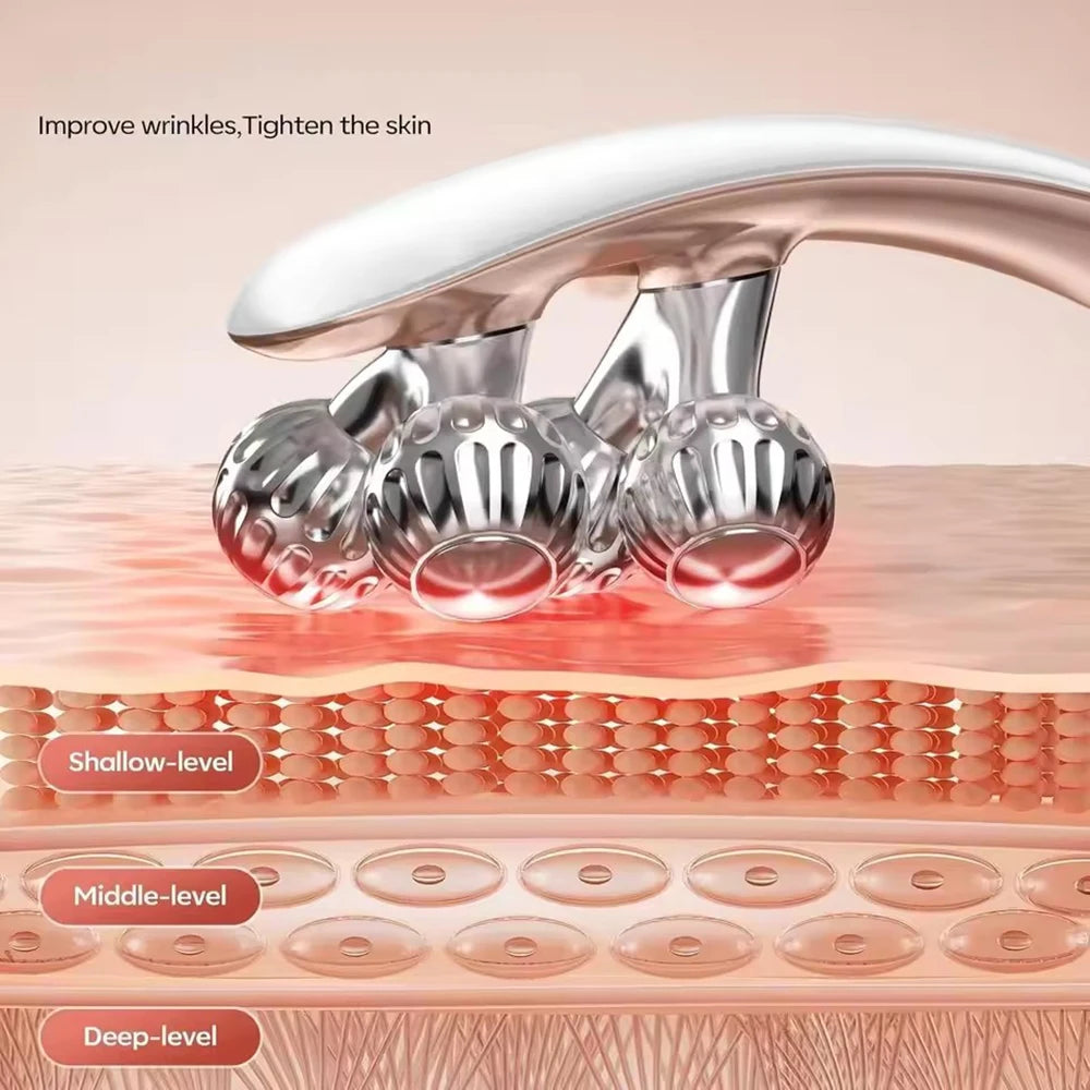 Facial Massager for Face and Neck V‑Shape Lifting Roller with Microcurrent Red Blue Light Therapy Vibrating Face Slimmer Device