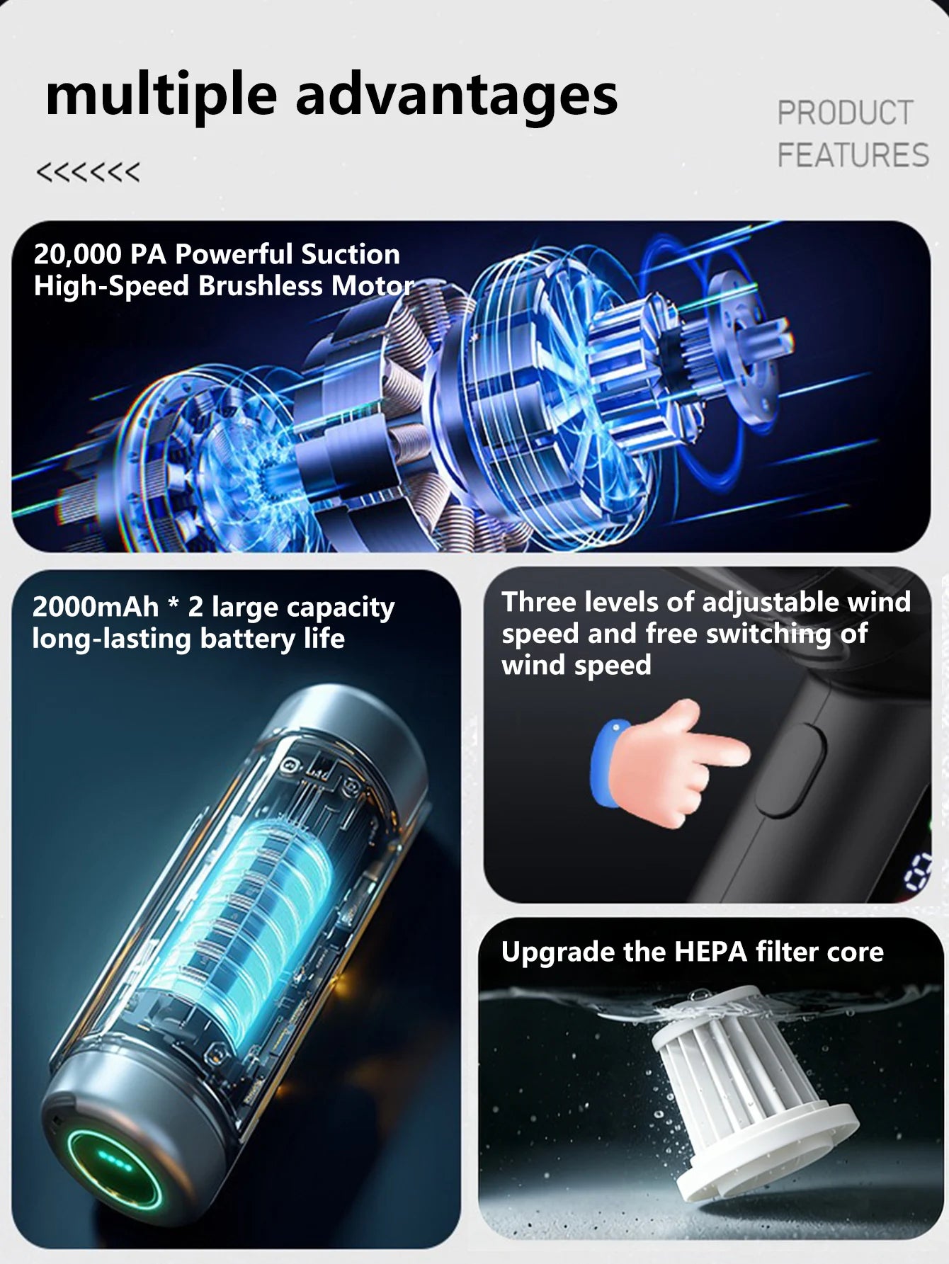 Portable Handheld Vacuum Cleaner ,High Power Mini Car Vacuum , Instant Suction Without Backflow ,Ideal for Car Interior & Home