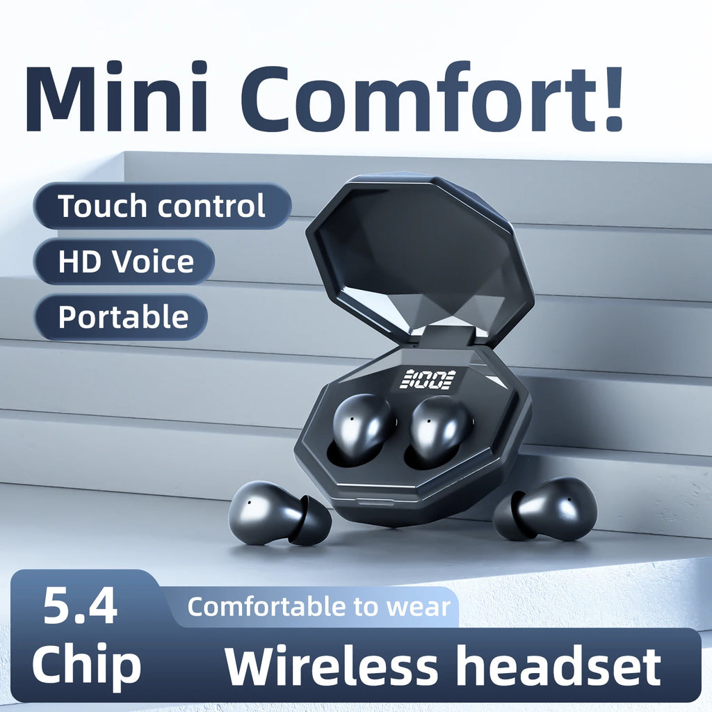Mini Headphones Wireless Bluetooth Earphones 5.4 TWS In Ear Invisible Headsets HIFI Bass Sleep Earbuds Noise Reduction Earphone