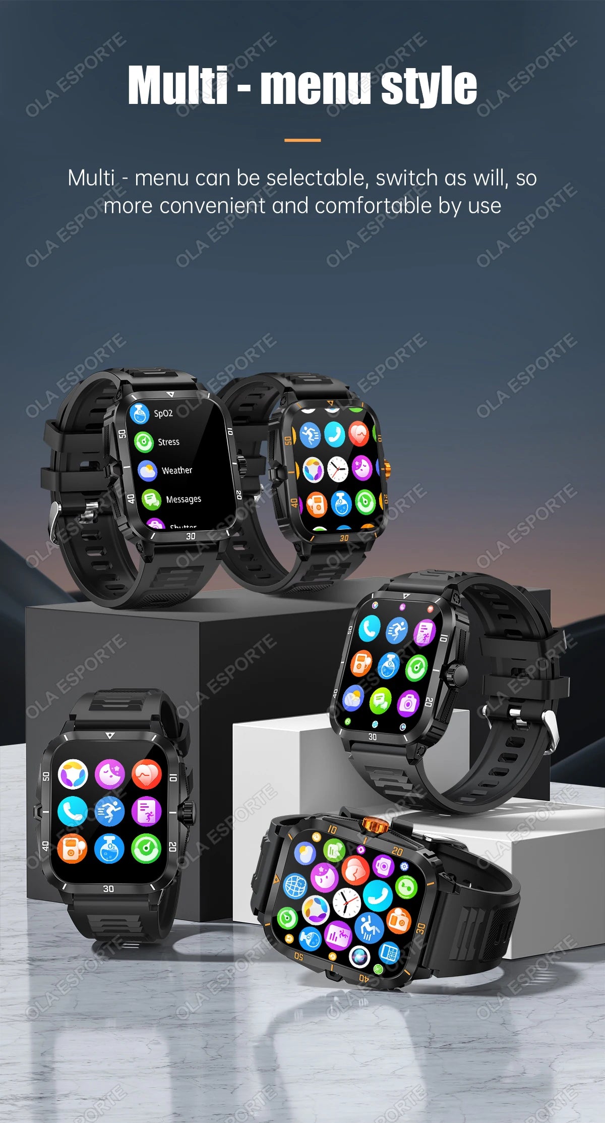 Smart Watch 3ATM Waterproof 1.96" IPS Screen Military KT71 Men 100+ Sport Mode Heart Rate Blood Pressure Bluetooth Call