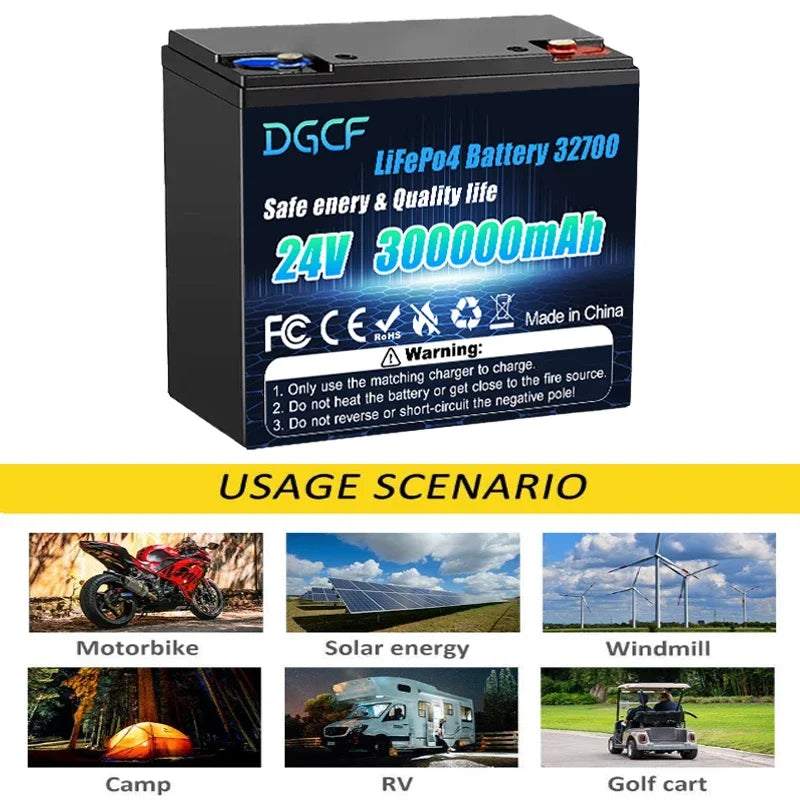 32700🏆24V 300Ah LiFePO4 Lithium Battery, Built-in 300A BMS, Rechargeable 🔋Battery, for RV/Camper, Solar, Marine, Overland/Van