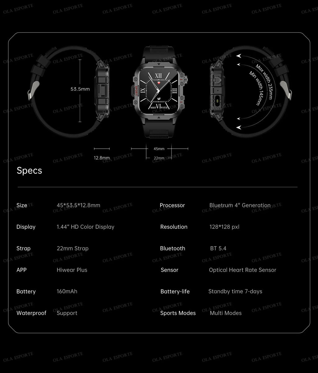 Military Outdoor Smart Watch Men’s GPS Tracking Flashlight Bluetooth Call 2.01" AMOLED Screen 5ATM Waterproof Sports Smartwatch