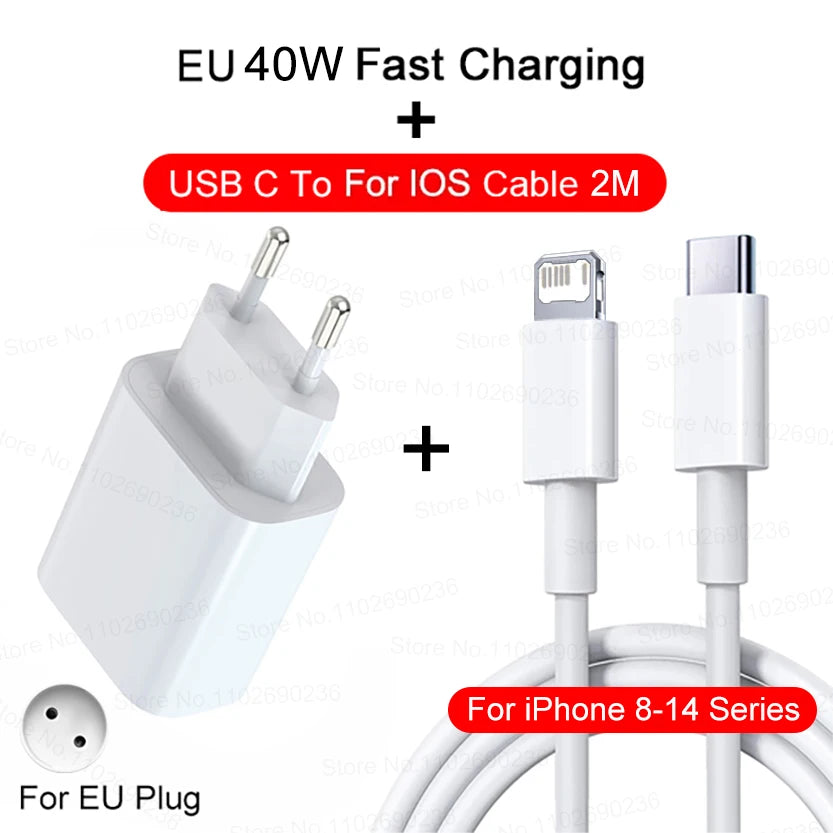 PD 40W Phone Fast Charger For iPhone 17 16 15 14 13 12 11 Pro Max 8 Plus iPad Fast Charging Type C Charge Cable USB C Data Line