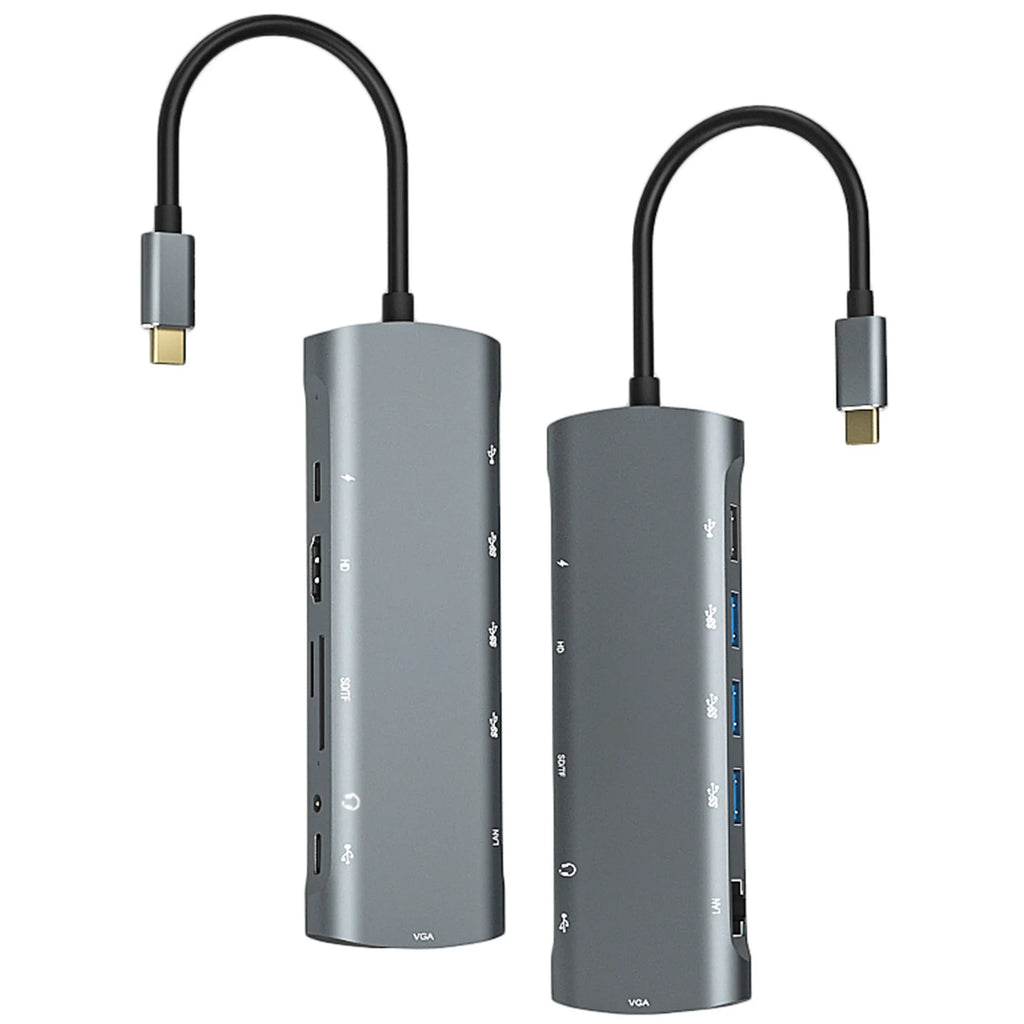 12-In-1 Hub Docking Station Type C to PD HD VGA USB3.0*3 USB2.0 RJ45 Card Reader Headphone Type C/M Docking Station