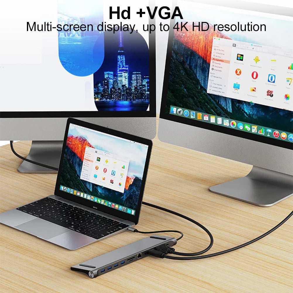 11 in 1 USB C Docking Station 100W PD SD/TF Audio Type C Hub 1* USB 3.0 3*USB2.0 for MacBook Pro/Air Dell HP Surface Lenovo ASUS