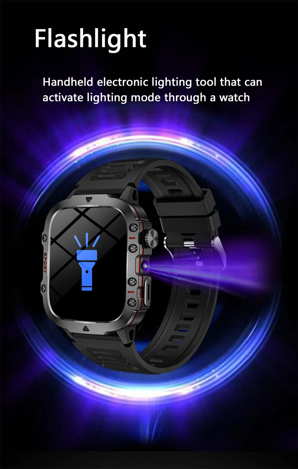 2026 Rugged Military Smart Watch Men's Outdoor Watch LED Flashlight 1.81'' HD Touch Screen Voice Bluetooth Call Smartwatch Gifts