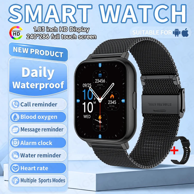 LIGE Digital Watches Women Smart Watch Men 1.83" Full Touch Screen Fitness Tracker Bluetooth Call Smartwatches for Android iOS
