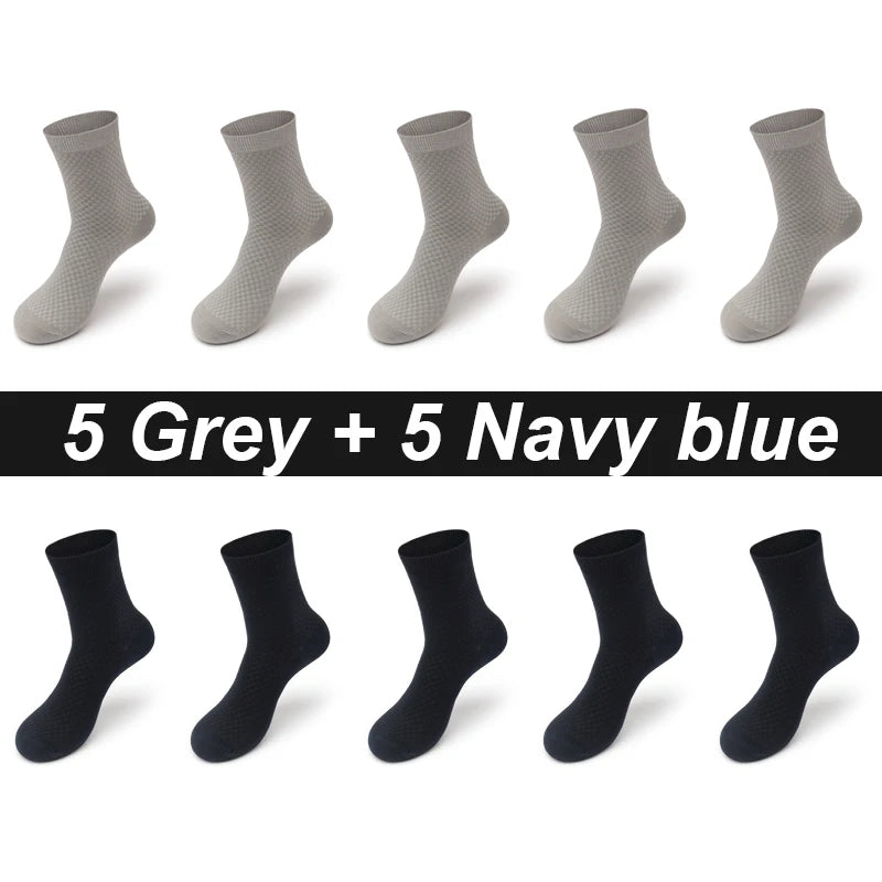 Bamboo Fiber Men's Socks 10Pairs Black Business Soft Breathable Long High Quality  Autumn for New Male Sock Plus Size 39-48