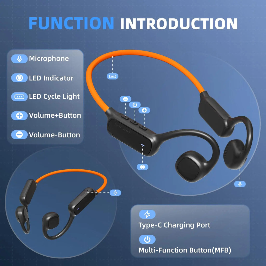 Wireless Bone Conduction Earphones Bluetooth 5.3 Sports Headphones Ear Hook Headsets for Running Driving