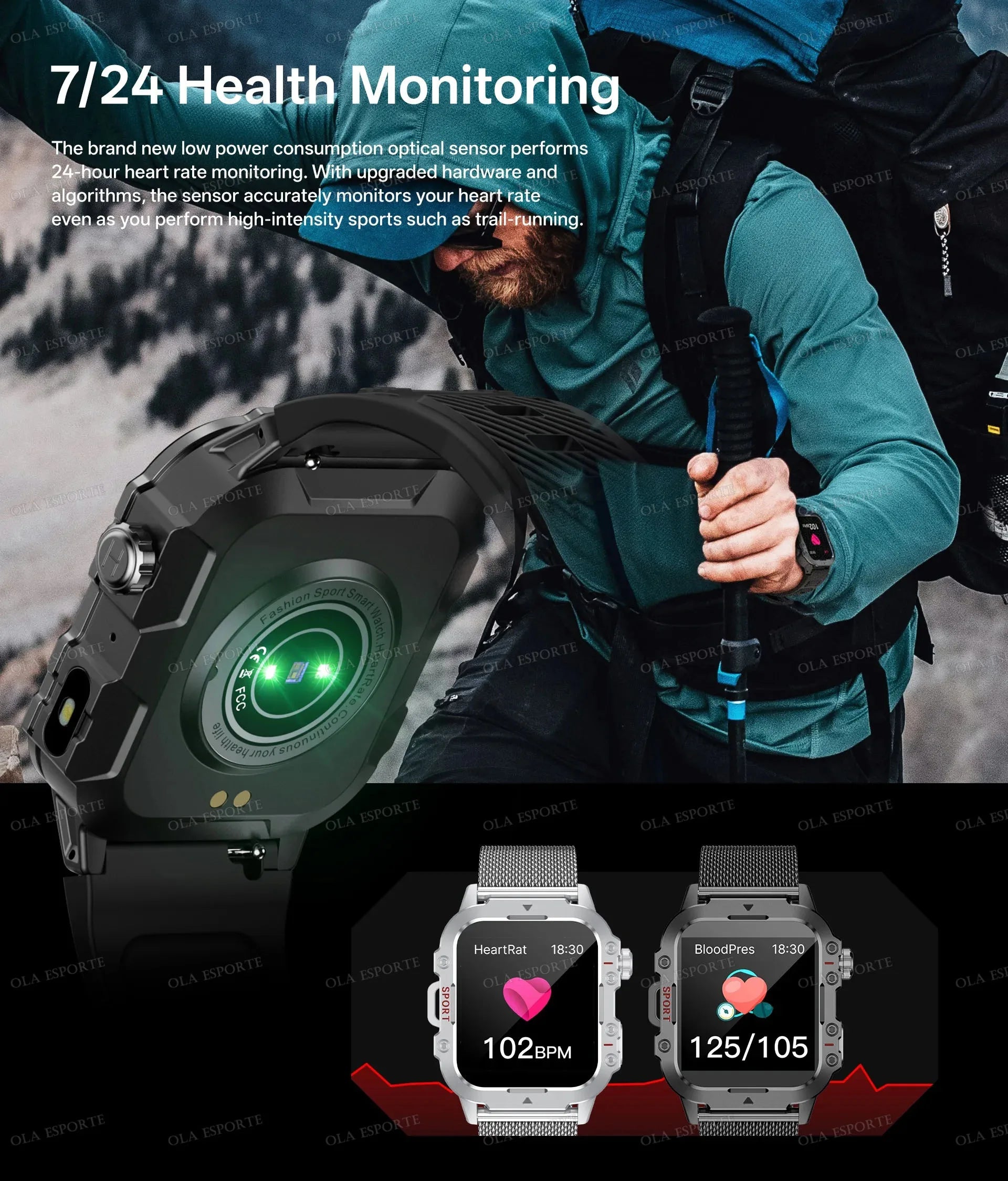 Military Outdoor Smart Watch Men’s GPS Tracking Flashlight Bluetooth Call 2.01" AMOLED Screen 5ATM Waterproof Sports Smartwatch