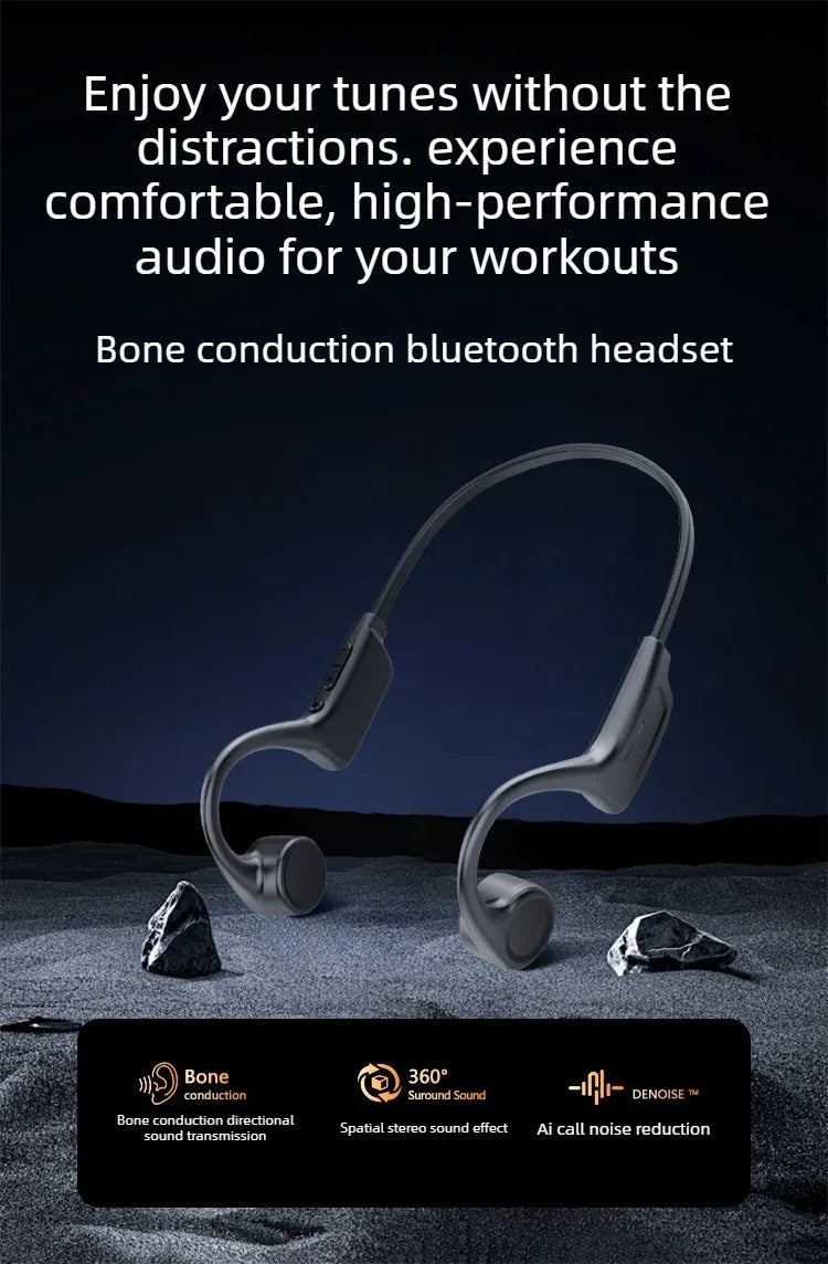 Bone Conduction Headphones Bluetooth 5.3 Wireless, 32Hrs Playtime IPX8 Waterproof, Sport Ear Hook Headset with Noise Cancelling
