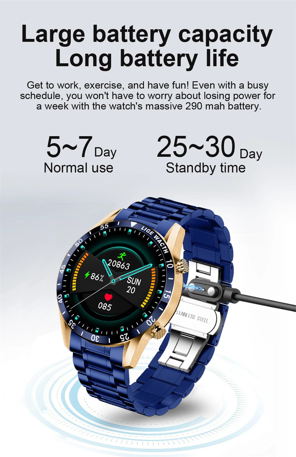 LIGE New Bluetooth Call Smart Watch Men Heart Rate Monitor Luxury Steel Sport Fitness Smartwatch IP67 Waterproof For Android iOS