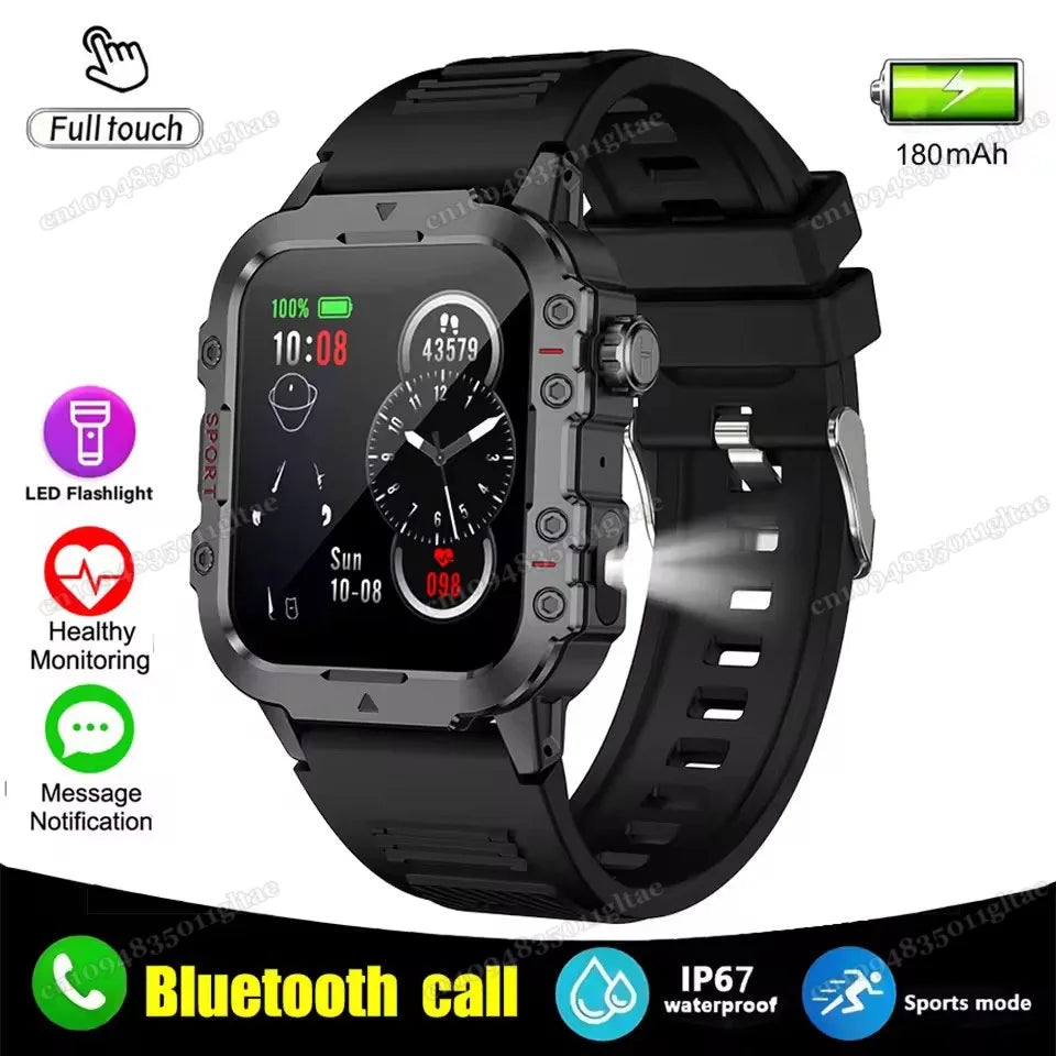Military Outdoor Smart Watch Men’s GPS Tracking Flashlight Bluetooth Call 2.01" AMOLED Screen 5ATM Waterproof Sports Smartwatch