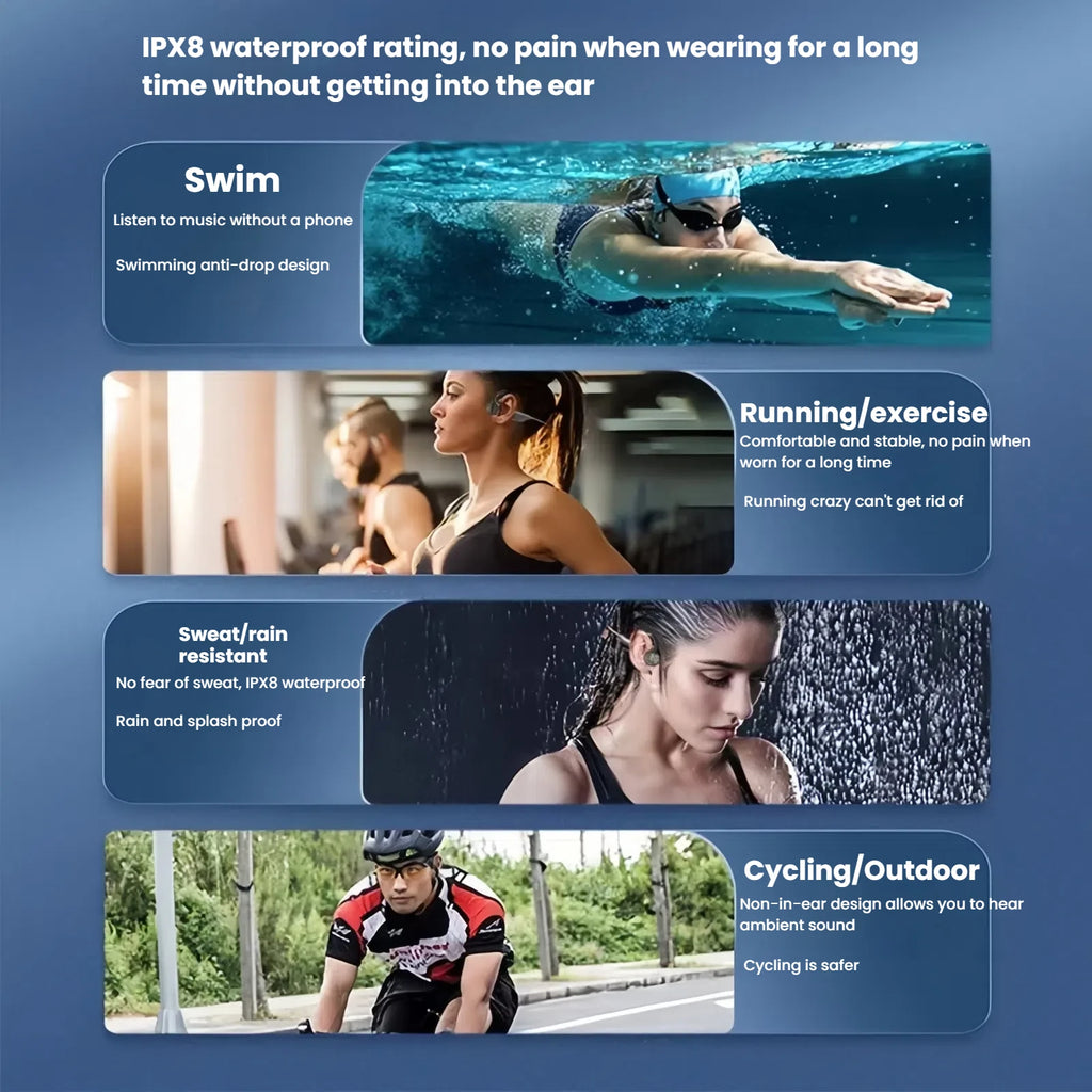 Waterproof Bluetooth IPX8 Bone Conduction Headphones Wireless Sports Earphones with 32GB Storage for Running, Diving, Swimming